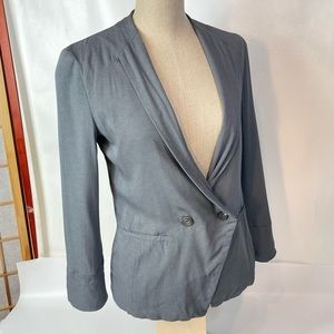 Helmut Lang Silk Blazer Suit Top Ruched 3/4 Sleeve Jade Gray Size 2